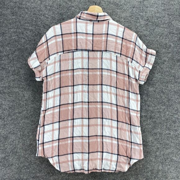 Nordstrom Rack Shirt Women M Medium Pink Plaid Button Up Collared Short Sleeve - Picture 2 of 9